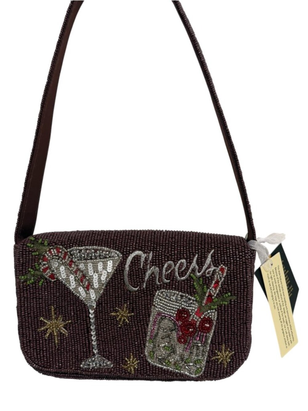 Christmas Martini Cocktail Holiday Cheers Beaded Sequin Bag From India to You